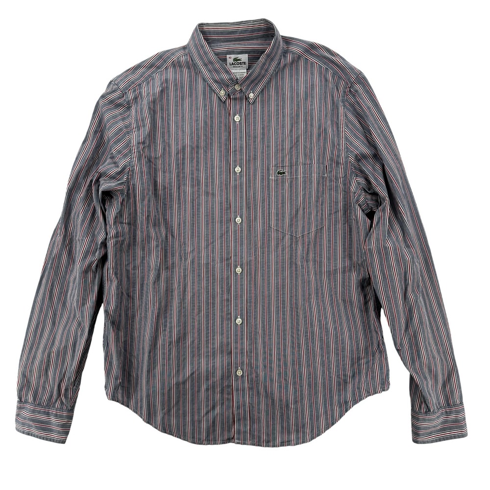 Lacoste Shirt Mens Large 42 Striped Button Down Regular Fit Dress Casual Classic